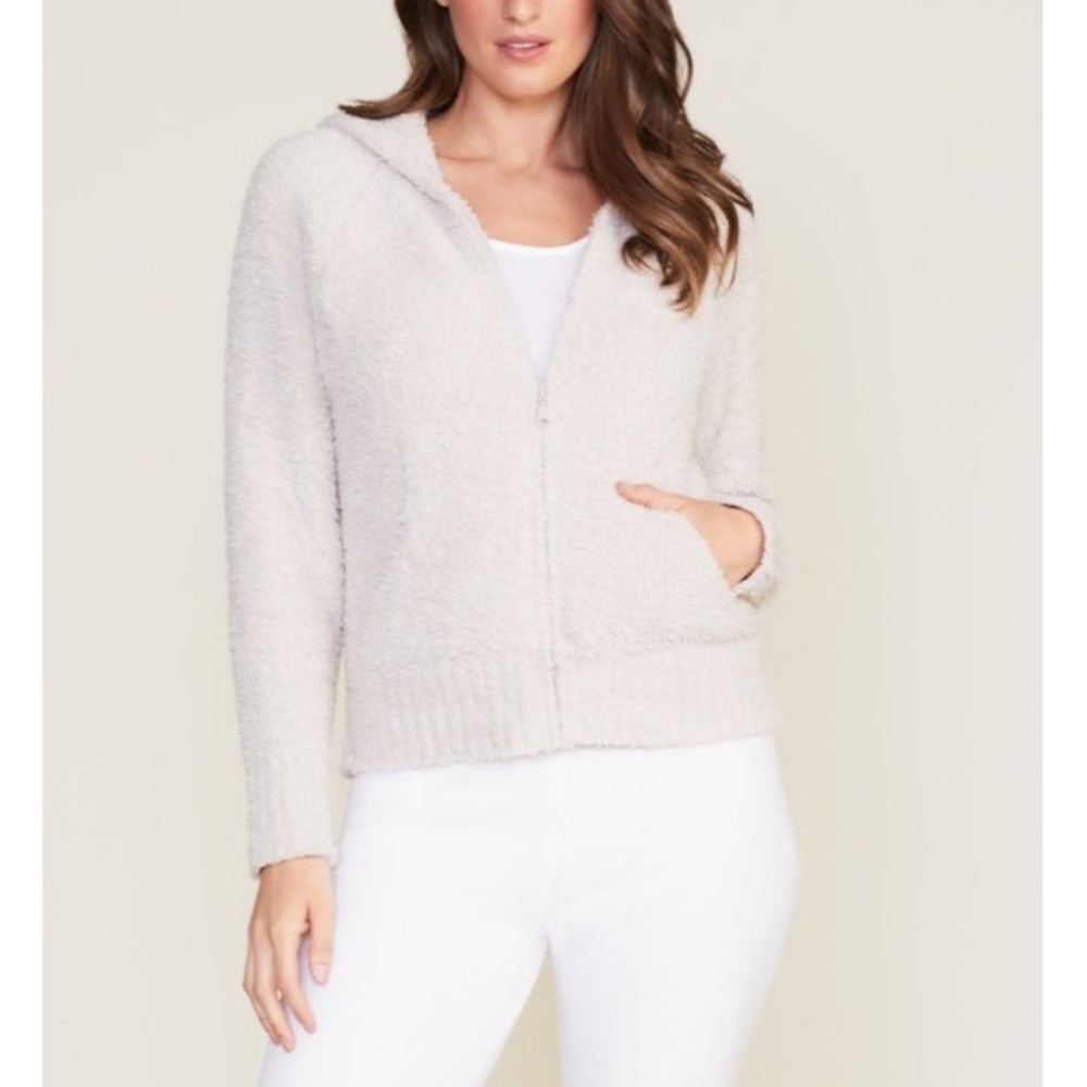 Barefoot Dreams CozyChic Hoodie Jacket Relaxed Zip-Up Stone Women's XL Style 515